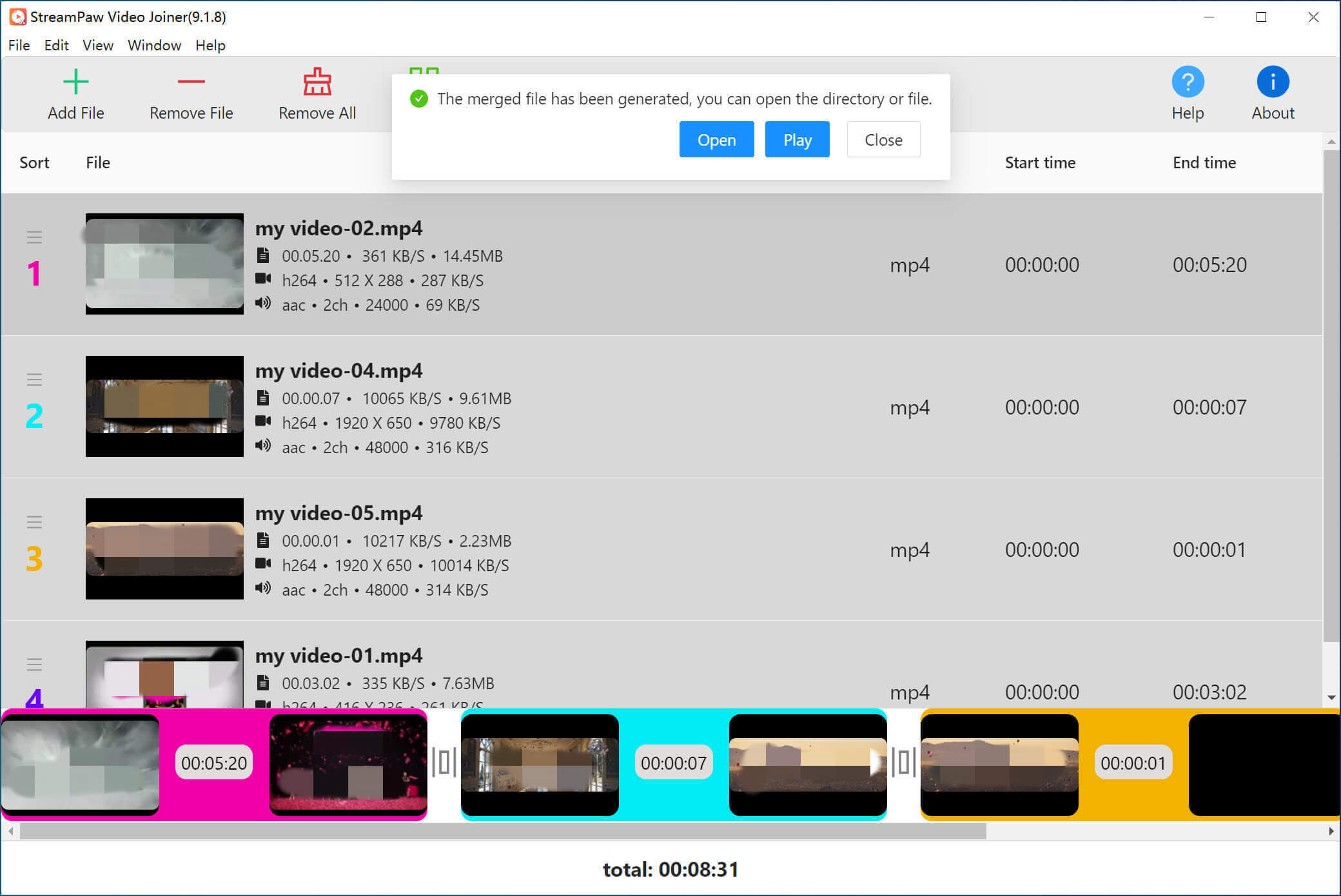 start merging video files